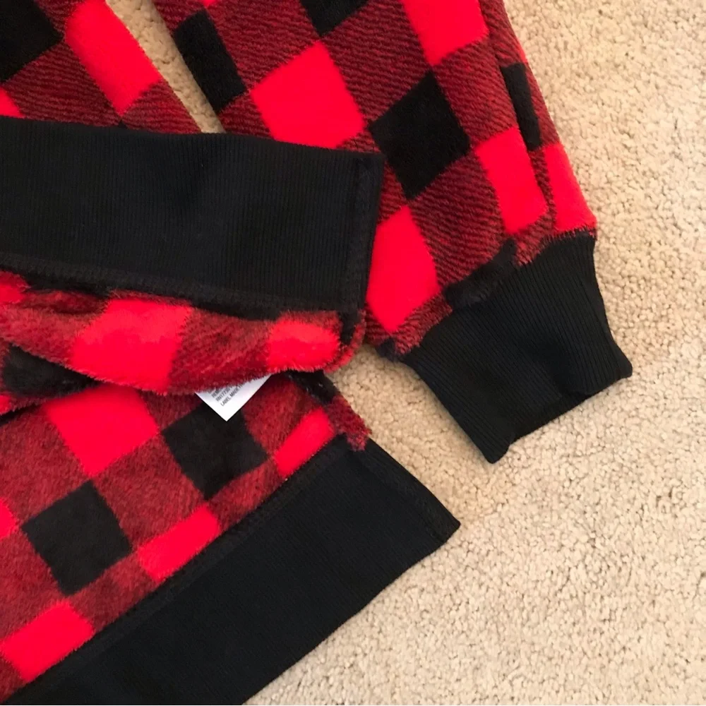 Plush Fleece Buffalo Plaid Sweatshirt NEW Womens Size Small Red Black Check - Picture 3 of 6